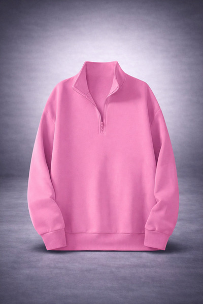 cc collection سويت شيرت للجنسين بسحاب نصفي باللون الوردي السكري