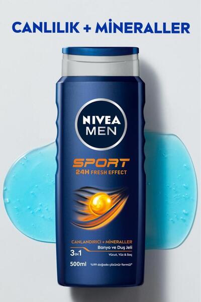 NIVEA MEN Erkek Duş Jeli Sport 500ml, Canlandırıcı, Vücut Saç ve Yüz, Spordan Sonra Yenileyici