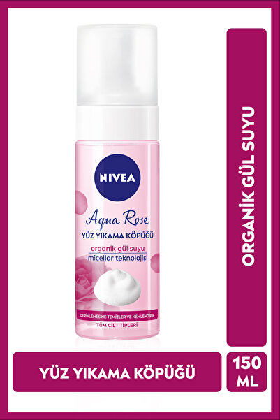 NIVEA Aqua Rose Organik Gül Suyu İçeren Yüz Yıkama Köpüğü 150ml, Nemlendirici, Yüz Temizleyici, Micellar