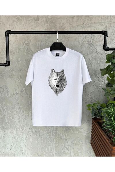 BİKOMBİNE Ανδρικό μπλουζάκι με στάμπα Wolf White printed