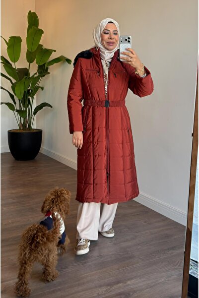 Doque Kemerli Astarlı Kaban - Kiremit