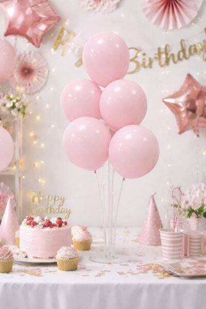 BeySüS Pembe Makaron Balon Soft Pastel Doğum Günü Balonu 10 Adet