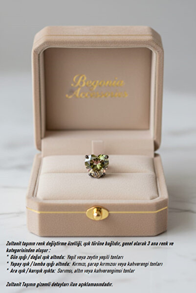 Begonia Accessories 925 Ayar Gümüş Kalp Kesim Zultanit Tek Taş Küpe–Renk Deği...