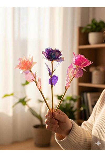 YASİMA 3 Adet Renkli Sonsuzluk Gülü Hediyelik Gül Ev Dekorasyon ve Özel Gün H...