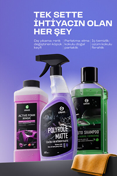 GRASS 4'lü Oto Bakım Seti - Vişne & Elma Kokulu Köpük & Üzüm Kokulu İç Temizlik