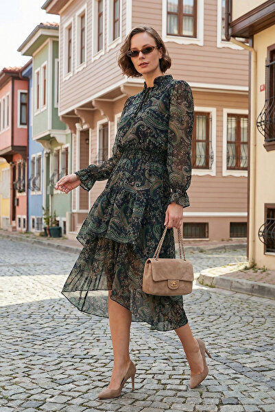 Lela Rochie midi din șifon cu volan, cu decolteu obișnuit, rochie 611EL1448