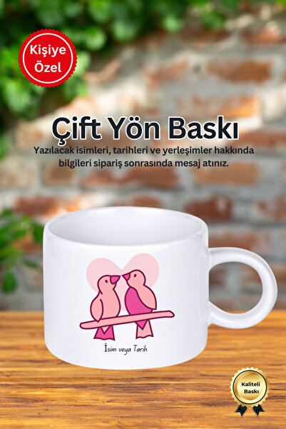 Kişiye Özel Aşık Kuşlar Tasarımlı Motto Fincan