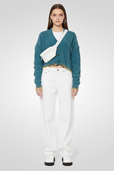 Diesel Women V-Neck Crochet Cardigan, Teal