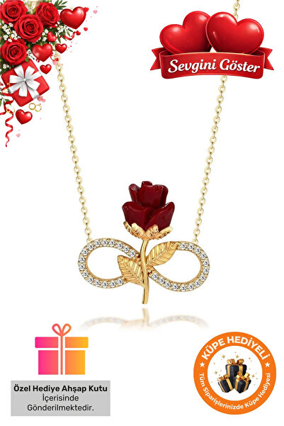 Lucente Jewellery 925 Ayar Hediye Kutulu Sonsuzluk Gülü Aşk Gül Modeli Sevgil...
