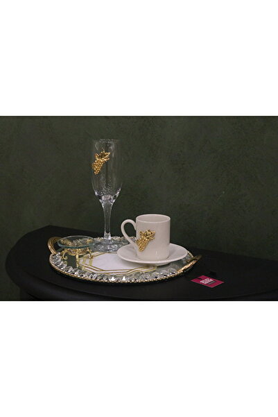 MİMSEGÜN DEKOR Set of 2 Gold Cup Set with Grape Figure