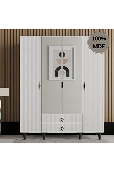 comiet Athena ayaklı tasarım aynalı 4 kapak MDF Gardırop