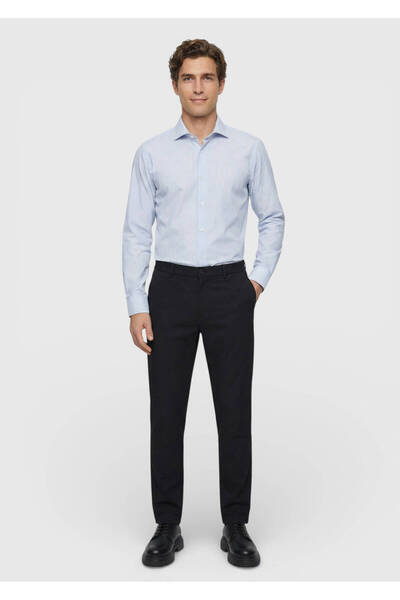 Ramsey Navy Blue Plain Woven Jogging Fit Casual Trousers