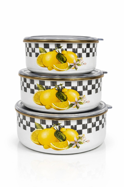 PR HOME Lemon Enamel Triple Storage Set