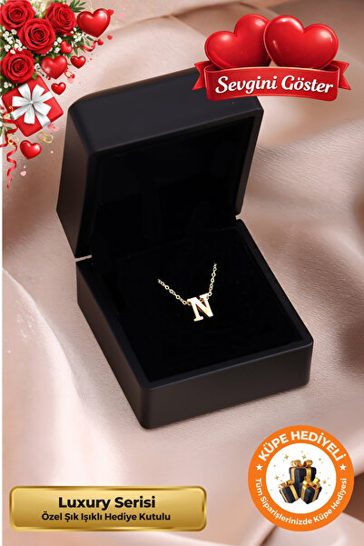 Lucente Jewellery Işıklı Hediye Kutulu N Harfi 925 Ayar Gümüş Kaplama Sevgili...