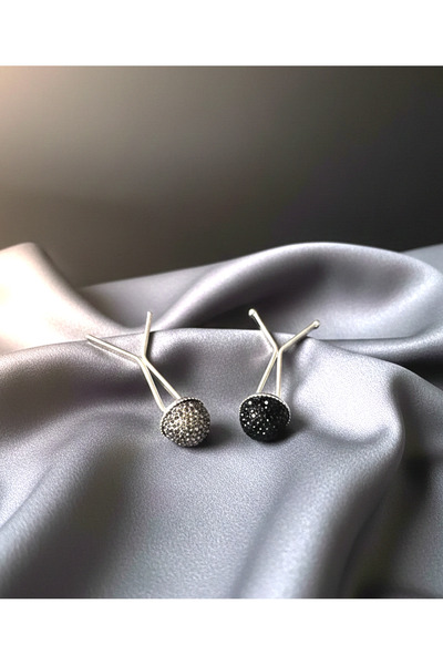 Alivascarf مشبك وشاح 2 قطعة أسود مع حجر فضي، مشبك نسائي لإكسسوارات الحجاب