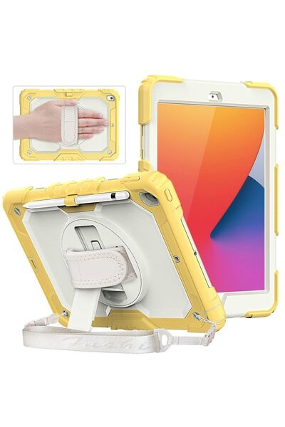 Fuchsia iPad 2019/2020 10.2" 7. 8. Nesil Strap, Kalemlikli Tablet Kılıfı Darb...