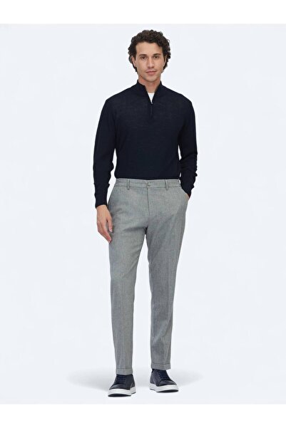 Kip Gray Woven Jogging Fit Casual Wool Blend Trousers