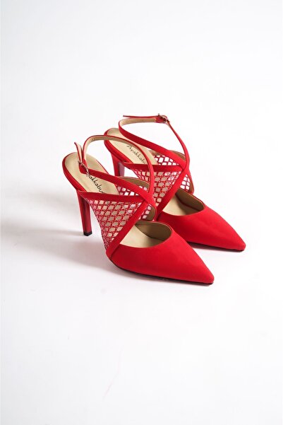 Ayakkabı Ateşi Kırmızı Süet Kırmızı File Detaylı Özel Tasarım Kadın İnce Topu...