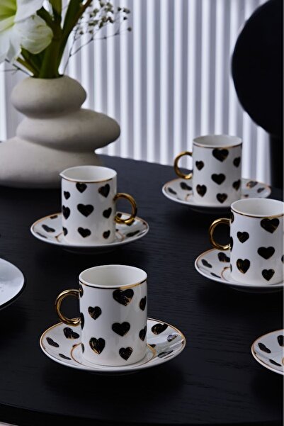 Karaca Perry Heart Coffee Cup Set for 6 People 90 ml