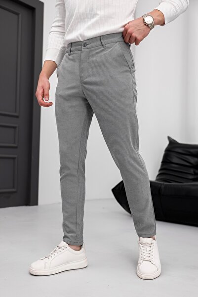 MODAMESTO Pánské Slim Fit tmavě šedé lněné kalhoty z lycry