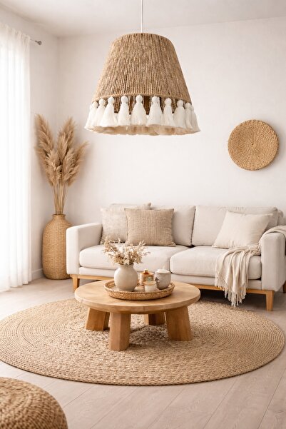 YUTEDEKOR El Yapımı Bohem Jüt & Pamuk Avize – Arne Retro | 30 cm