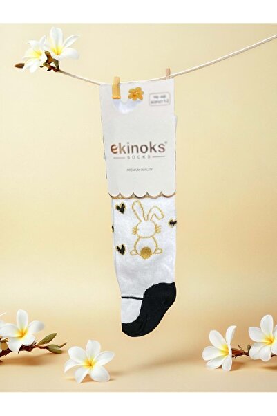 Ekinoks Rabbit Seamless Cotton Girls' Tights White