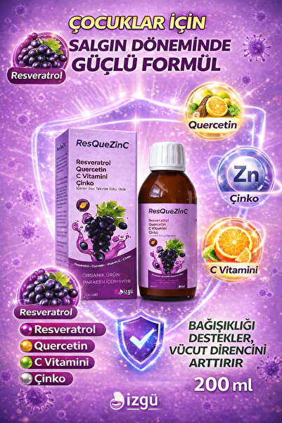 RESQUEZİNC Resveratrol-Kuersetin-C Vitamini-Çinko içeren 200 ML Portakal Arom...