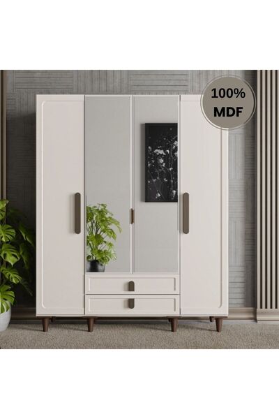 comiet Himalaya ayaklı tasarım aynalı 4 kapak MDF Gardırop