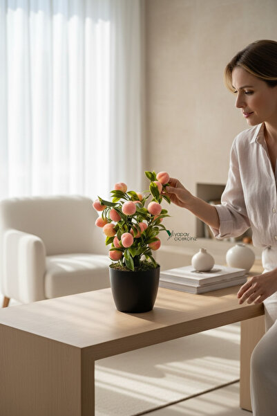 YAPAY ÇİÇEKÇİNİZ Siyah Saksıda Yapay Şeftali Ağacı