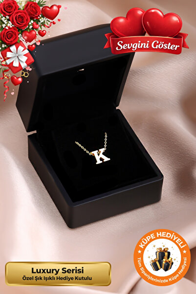 Lucente Jewellery Işıklı Hediye Kutulu K Harfi 925 Ayar Gümüş Kaplama Sevgili...