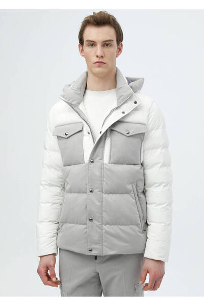 Ramsey Beyaz Regular Fit Kapüşonlu Casual Dokuma Mont