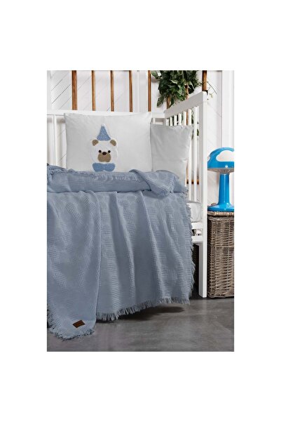 Kanz طقم بيجامة يونيسكس من قماش الوافل والموسلين باللون النيلي