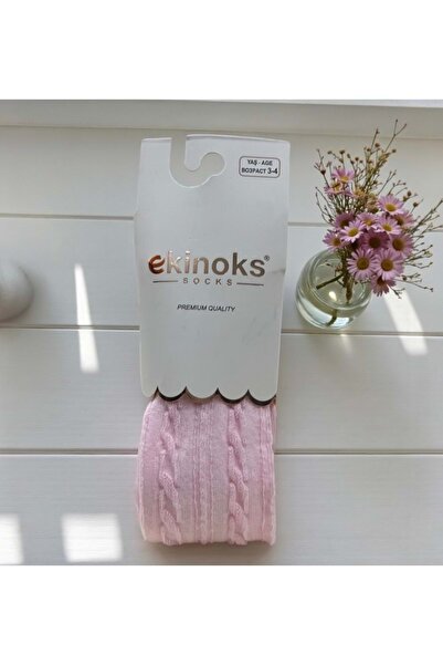 Ekinoks جوارب طويلة للفتيات من القطن بدون خياطة بنمط محبوك باللون الوردي