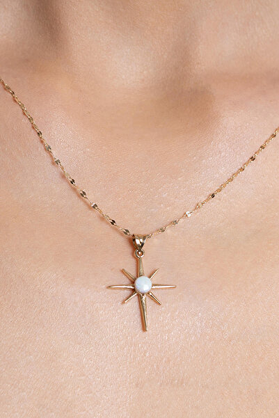 Bayar Gold 14 Ayar Altın Kuzey Yıldızı Kolye Beyaz