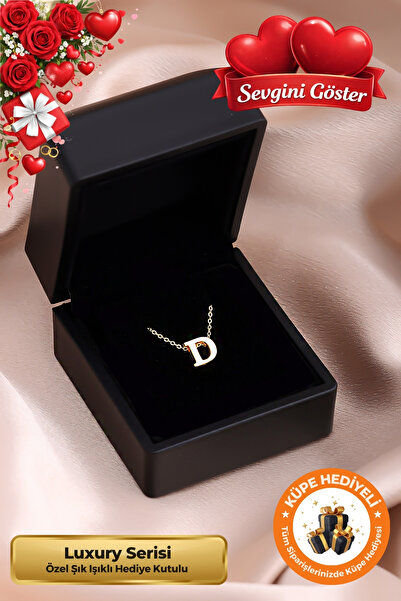 Lucente Jewellery Işıklı Hediye Kutulu D Harfi 925 Ayar Gümüş Kaplama Sevgili...
