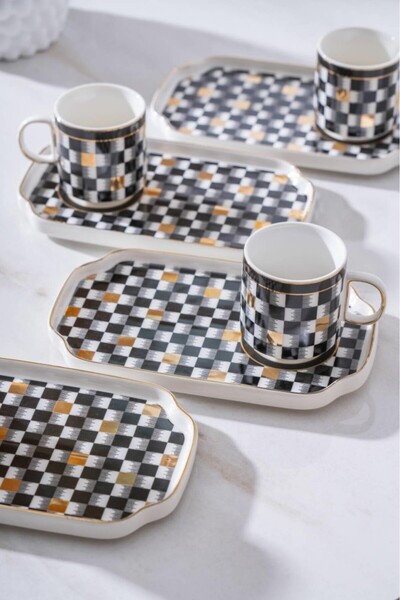 ACAR Skye 6 Kişilik Porselen Kahve Fincanı Takımı Siyah 6904