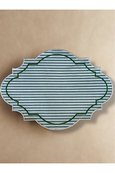 LİONYA DESİGN 2'li Nakış Çerçeveli Premium Duck Kumaş Çizgili Amerikan Servis...