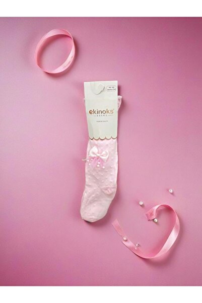 Ekinoks Pearl Ribbon Seamless Cotton Girls' Tights Pink