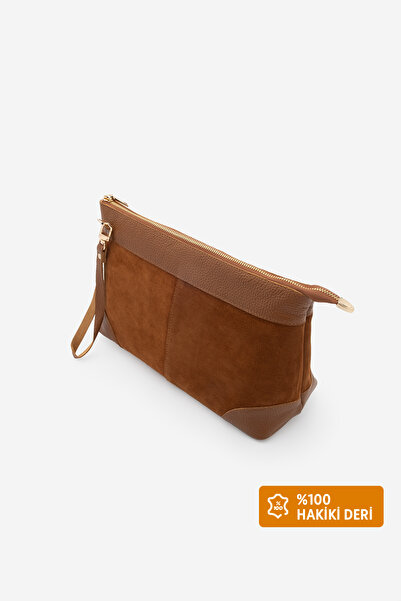 Marjin Women's Genuine Leather Clutch Portfolio Handbag Endoz Tan Suede