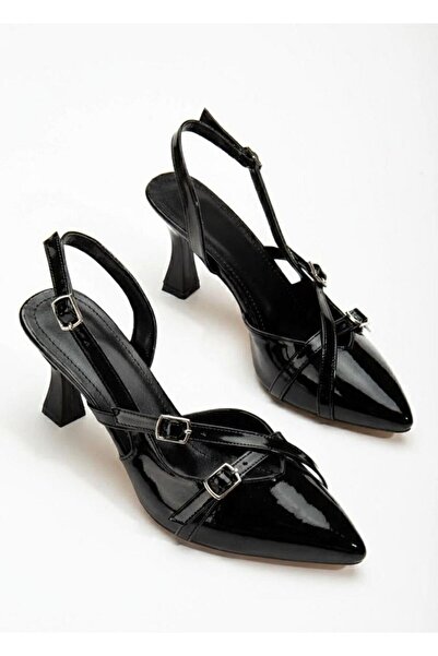 ELMANDO Çift Bantlı Toka Detaylı Syiah Rugan Kadın Topuklu Ayakkabı