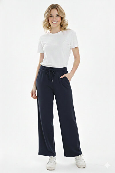 ASN concept بنطلون رياضي نسائي من قماش شوبا واسع الساق باللون الأزرق الداكن (...