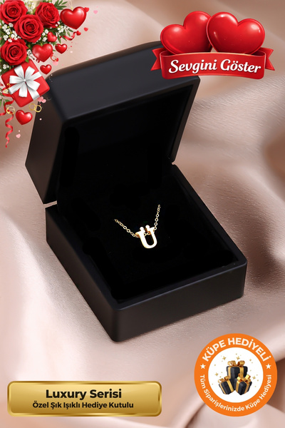 Lucente Jewellery Işıklı Hediye Kutulu Ü Harfi 925 Ayar Gümüş Kaplama Sevgili...