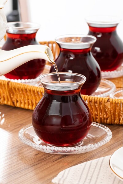 Perotti 16103 Mercan 6Lı Çay Bardağı + 14977 Grona Tabak Seti 210 Ml