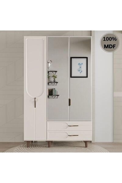 comiet Asya ayaklı tasarım aynalı 3 kapak MDF Gardırop