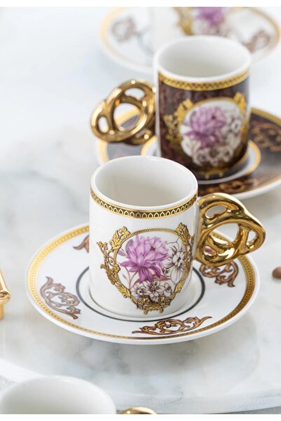 ACAR Flonal 6 Kişilik 12 Parça Porselen Kahve Fincanı Takımı 0136