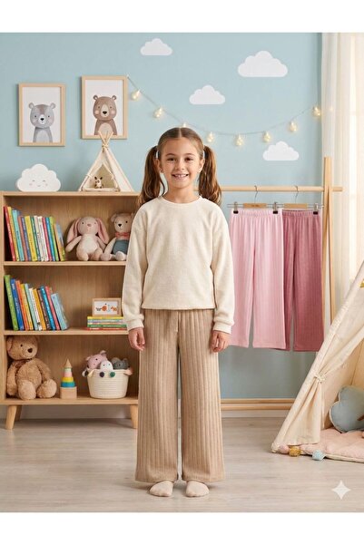 ÖRZİ Kids Fleece-Lined 3 Pieces of Winter Wide-Leg Girls' Pants Inside