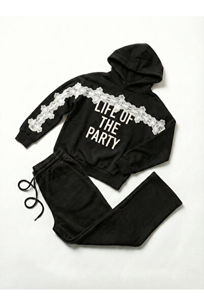 HayKids Girl's Sweatshirt Black Hooded Thick Tracksuit Set 8-12 Years