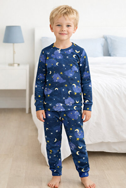 mışıl mışıl kids Erkek Çocuk Lacivert Renk Ay Dedeli Yıldızlı İnterlok Kumaş ...