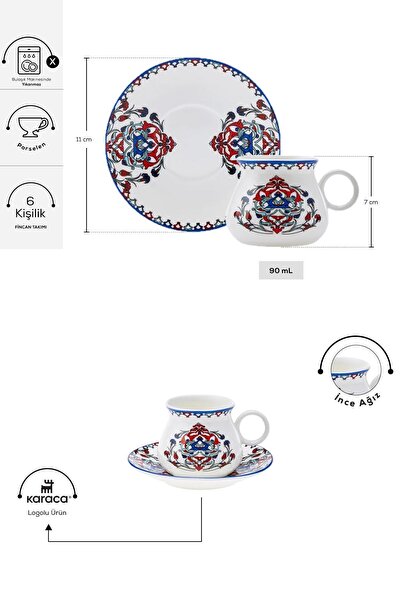 Karaca Hattat 6 Kişilik Kahve Fincanı Takımı 90 ml