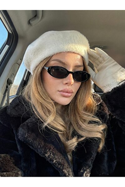 Goldmine Beretă de pictor franceză cu păr de pluș pentru femei, albă